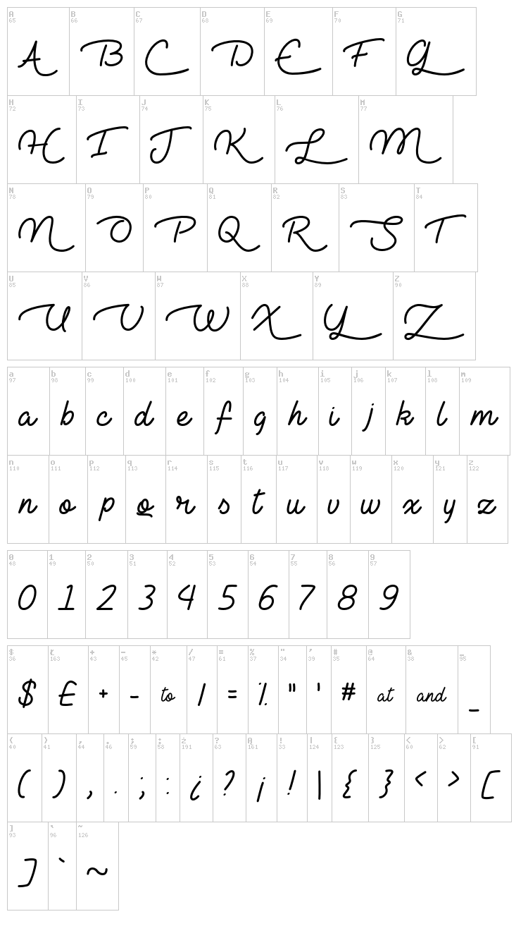 Lie to Me font map